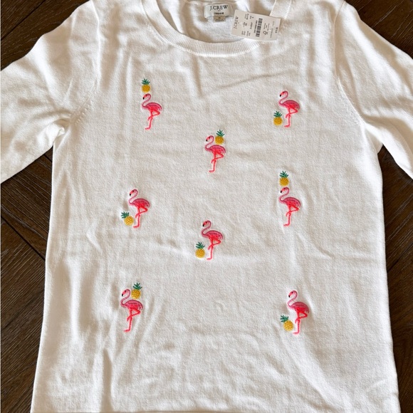 J. Crew Kids White Tee with Flamingo and Pineapple Embroidery - Picture 9 of 11